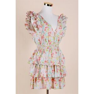 Sz S Anthropologie Love The Label Ines Floral Ruffle Tiered Cotton Mini Dress